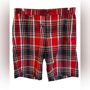 Izod Golf Mens Shorts Sz33 Red Blue White Plaid Polyester Patriotic